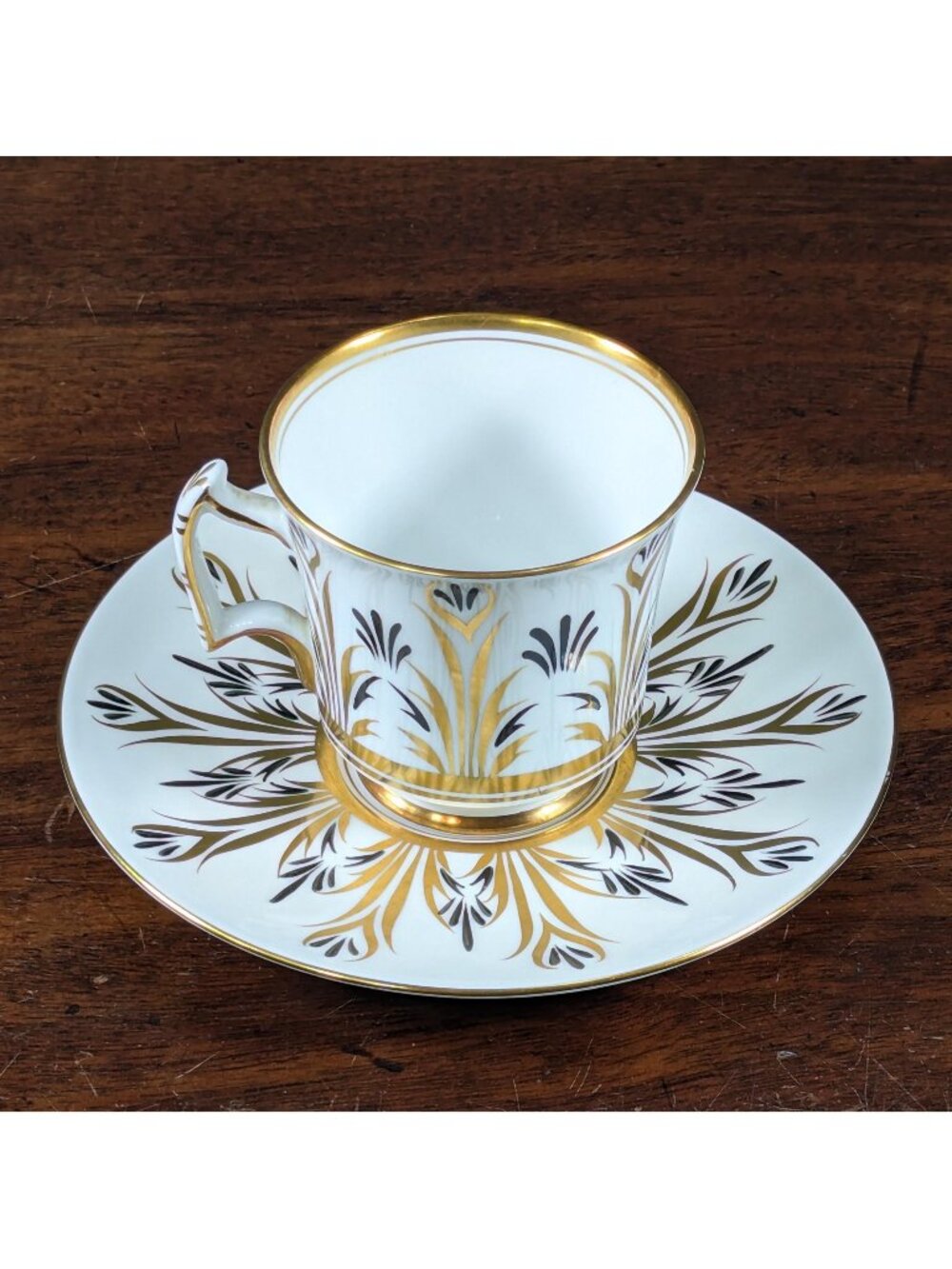 Vintage Royal Chelsea English Bone China footed Tea Cup and saucer, Black & Gold